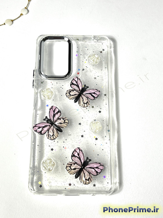 کاور اکلیلی پروانهای 3D سامسونگ A36 / A56 | قاب شفاف فانتزی با بدنه فوقمحکم و محافظ لنز
