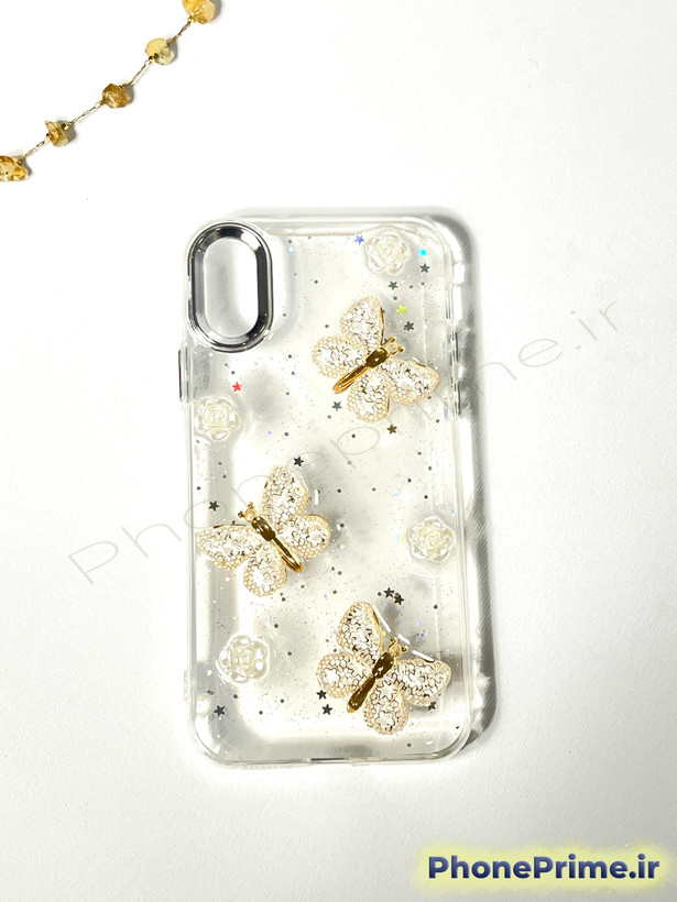 قاب آیفون X شفاف شاین پروانهای 3D | با بدنه فوقمحکم، محافظ لنز برجسته و فیت دقیق بدنه iphone x