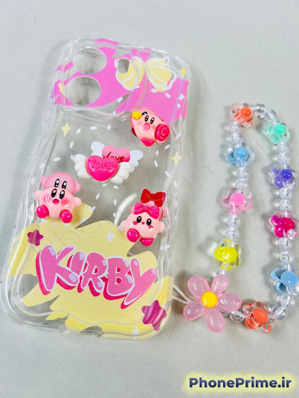 قاب عروسکی برجسته Kirby شیائومی Redmi A5 | کاور شفاف فانتزی دخترانه آویزدار و مقاوم
