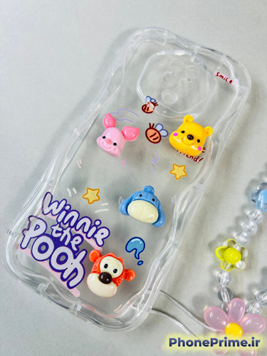 قاب گوشی سامسونگ A34 دخترانه فانتزی با عروسک برجسته وینی پو و آویز مهره ای جذاب