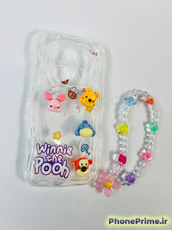 قاب گوشی سامسونگ A21s دخترانه فانتزی با عروسک برجسته وینی پو و آویز مهره ای شیک