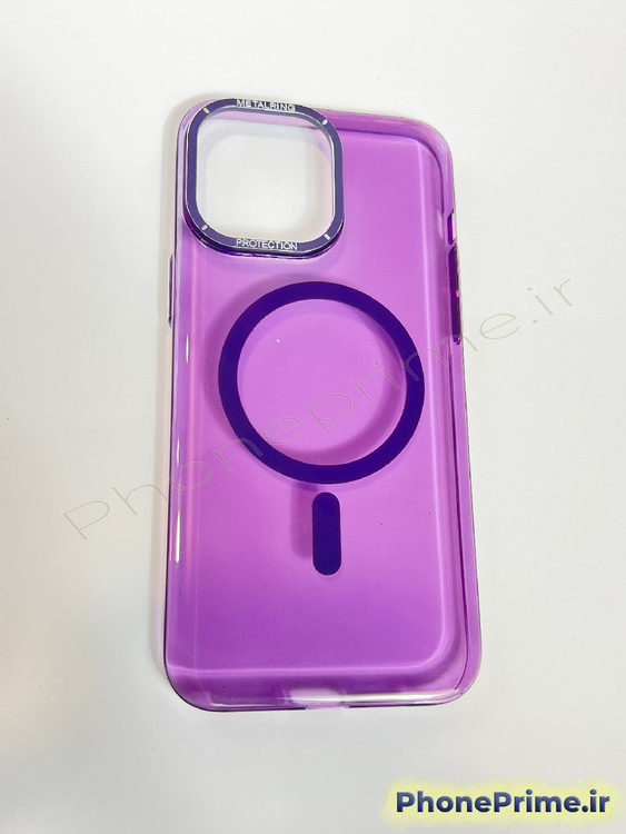 قاب بنفش شیشهای آیفون 14 پرومکس iPhone 14 Pro Max دارای مگ سیف و محافظ لنز تیتانیومی