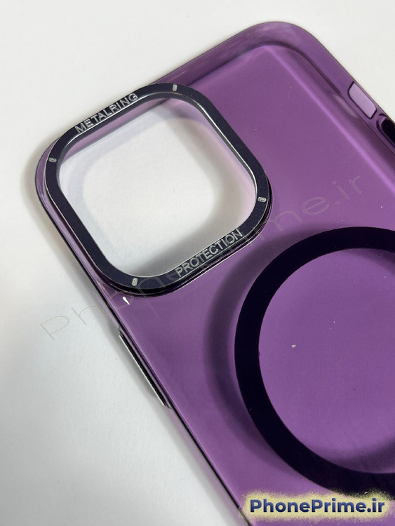 قاب بنفش شیشهای آیفون 14 پرومکس iPhone 14 Pro Max دارای مگ سیف و محافظ لنز تیتانیومی