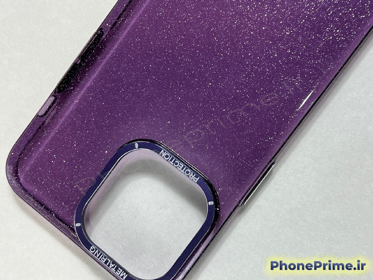 قاب شیشهای شاین بنفش آیفون 14 پرومکس iPhone 14 Pro Max با فریم لنز تیتانیومی براق