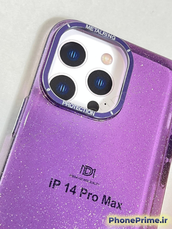 قاب شیشهای شاین بنفش آیفون 14 پرومکس iPhone 14 Pro Max با فریم لنز تیتانیومی براق