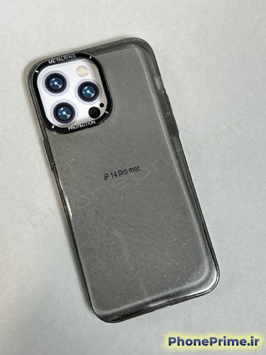 قاب شیشهای شاین دودی آیفون 14 پرومکس iPhone 14 Pro Max با فریم لنز تیتانیومی متالیک