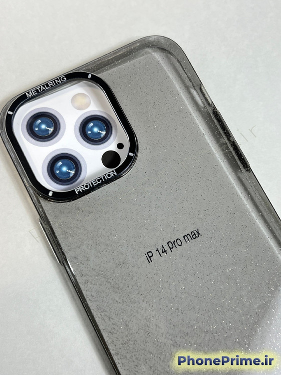 قاب شیشهای شاین دودی آیفون 14 پرومکس iPhone 14 Pro Max با فریم لنز تیتانیومی متالیک