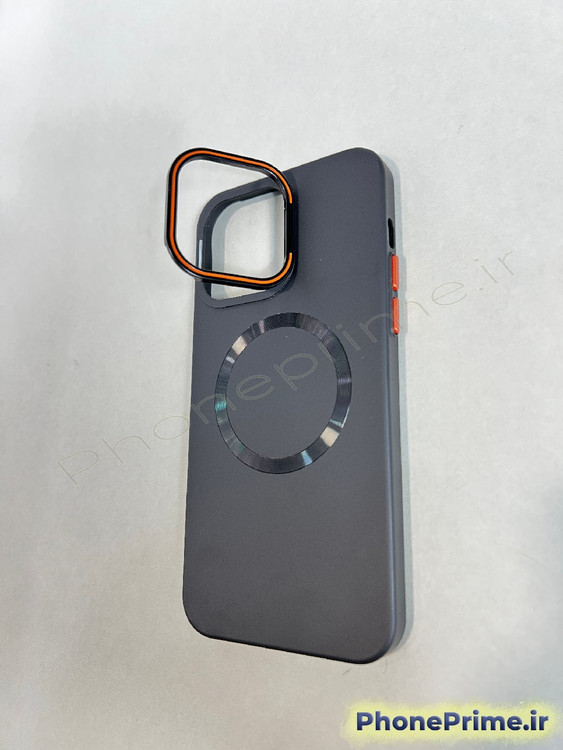 قاب مگ سیف دار استندشو آیفون 14 پرومکس iPhone 14 Pro Max مشکی سیلیکونی با محافظ لنزهای رینگی مجزا