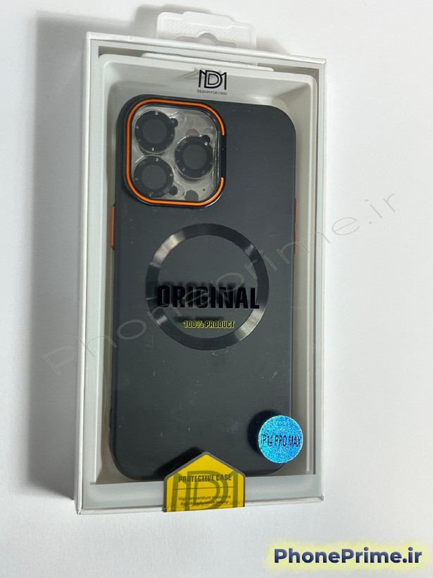قاب مگ سیف دار استندشو آیفون 14 پرومکس iPhone 14 Pro Max مشکی سیلیکونی با محافظ لنزهای رینگی مجزا