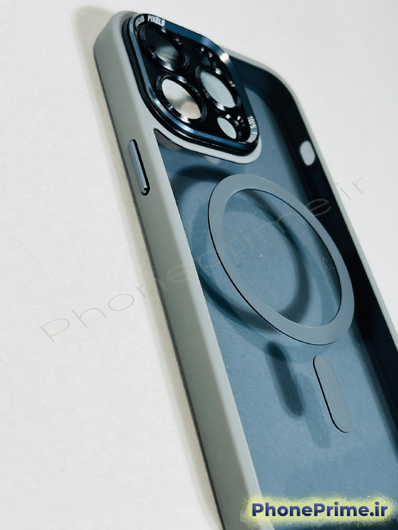 قاب بسیار محکم و ضد ضربه آیفون 14 پرومکس iPhone 14 Pro Max رنگ خاکستری مگ سیف دار با محافظ دوربین تخصصی