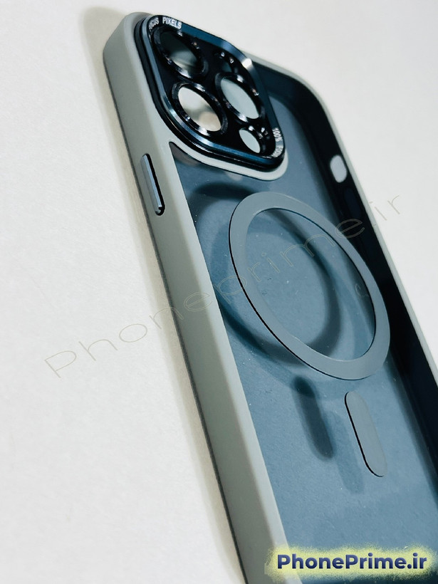 قاب بسیار محکم و ضد ضربه آیفون 14 پرومکس iPhone 14 Pro Max رنگ خاکستری مگ سیف دار با محافظ دوربین تخصصی