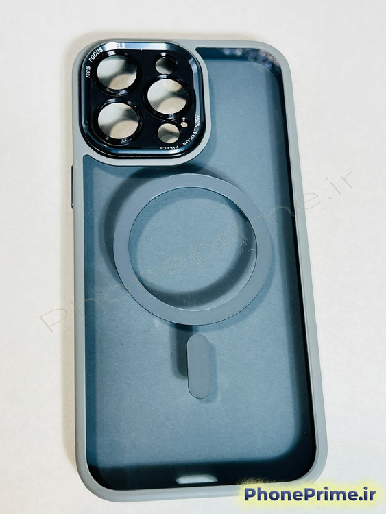 قاب بسیار محکم و ضد ضربه آیفون 14 پرومکس iPhone 14 Pro Max رنگ خاکستری مگ سیف دار با محافظ دوربین تخصصی