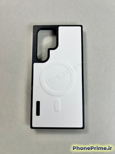 قاب سفید مگ سیف دار چرمی سامسونگ S24 Ultra مدل اسلیم باریک با فریم لنز مشکی