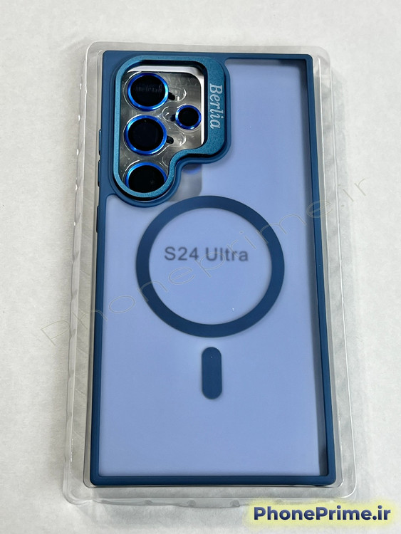 قاب تیتانیومی سامسونگ S24 Ultra برند Berlia با محافظ لنز و استند تاشو و قابلیت مگ سیف