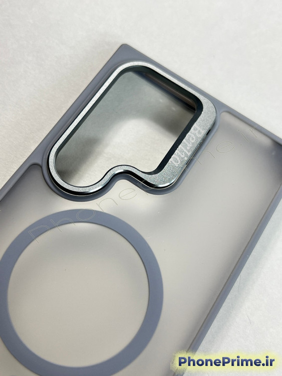 قاب خاکستری ضد ضربه سامسونگ S24 Ultra برند Berlia با استند دوربین و مگ سیف