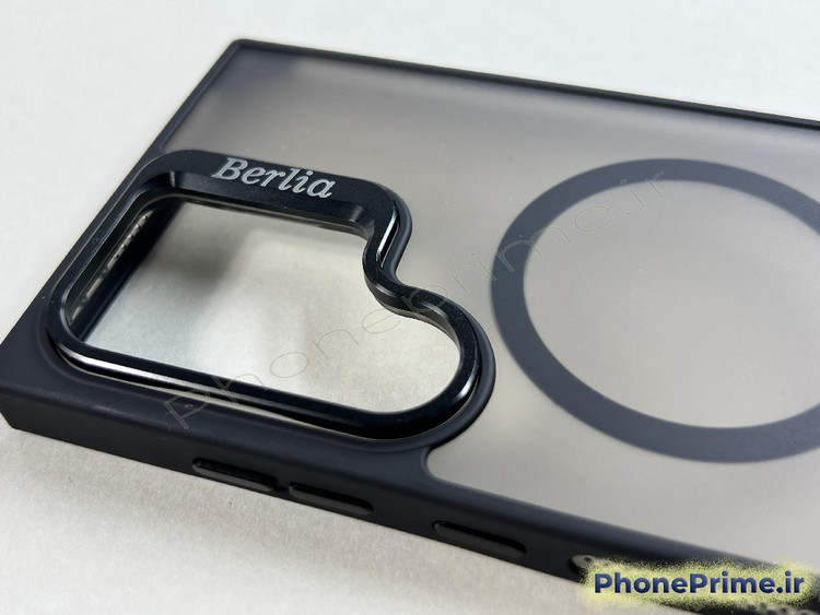 قاب مشکی ضد ضربه سامسونگ S24 Ultra برند Berlia با استند دوربین و مگ سیف