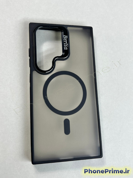 قاب مشکی ضد ضربه سامسونگ S24 Ultra برند Berlia با استند دوربین و مگ سیف