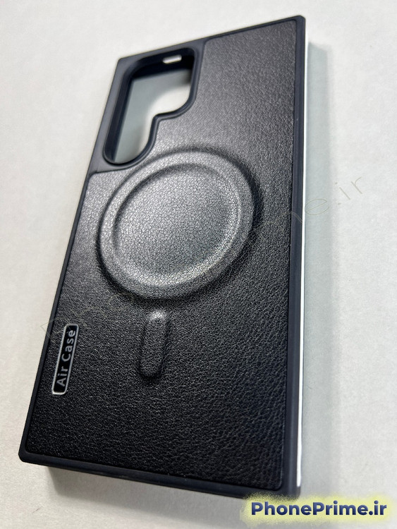 قاب چرمی مشکی سامسونگ S24 Ultra با حلقه مگ سیف و طراحی اسلیم
