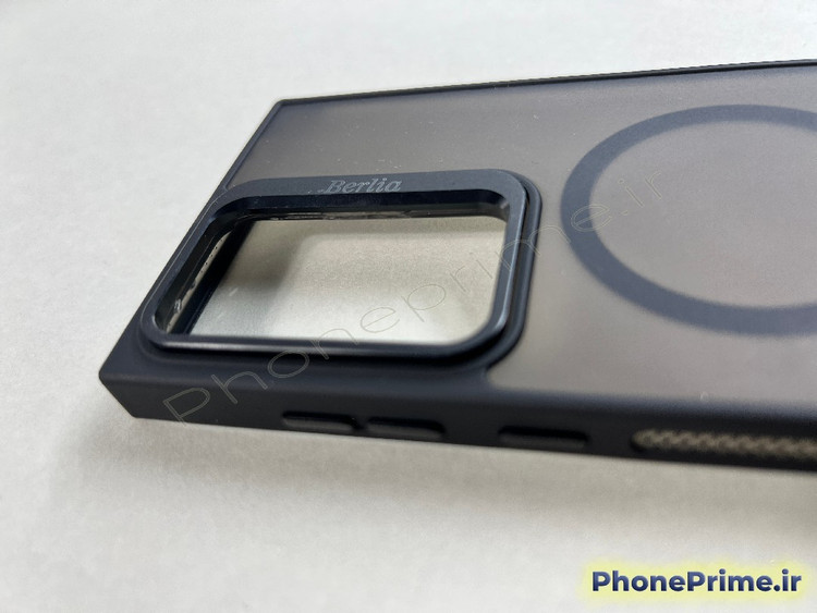 قاب پشت مات سامسونگ S24 Ultra برند برلیا با فریم لنز استندشو تیتانیومی مشکی