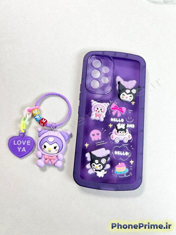 قاب ژله ای بنفش سامسونگ A53 با طرح های برجسته کارتونی کوورومی و آویز ست