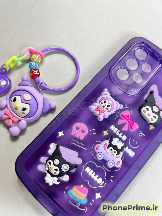 قاب ژله ای بنفش سامسونگ A53 با طرح های برجسته کارتونی کوورومی و آویز ست