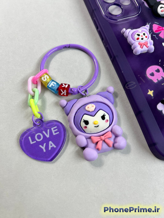 قاب ژله ای بنفش سامسونگ A53 با طرح های برجسته کارتونی کوورومی و آویز ست