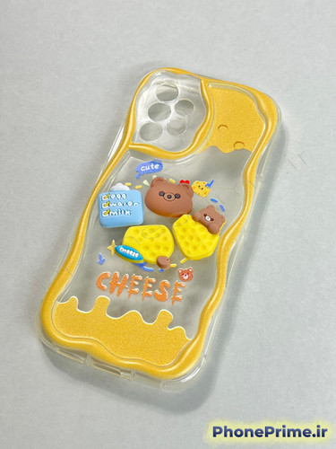 قاب فانتزی شفاف سامسونگ A53 با طرح های برجسته خرس و پنیر و لبه های موج دار زرد