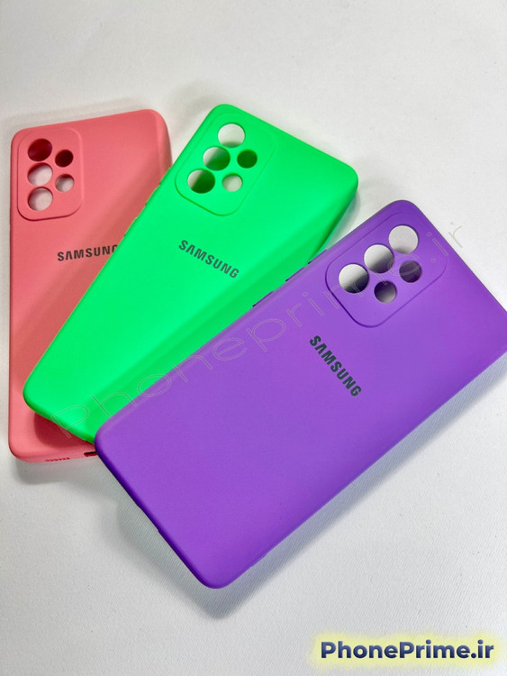 پک سه تایی قاب سیلیکونی سامسونگ A53 رنگ های سبز فسفری، بنفش و صورتی چرک با تخفیف ۵۰ درصد