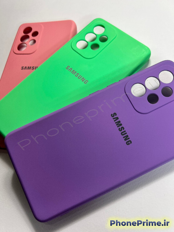 پک سه تایی قاب سیلیکونی سامسونگ A53 رنگ های سبز فسفری، بنفش و صورتی چرک با تخفیف ۵۰ درصد