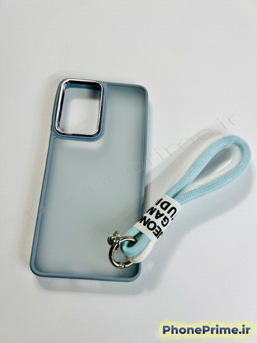 قاب آبی روشن مات سامسونگ A53 با حاشیه دوربین فلزی و بند آویز دستی پارچه ای همرنگ