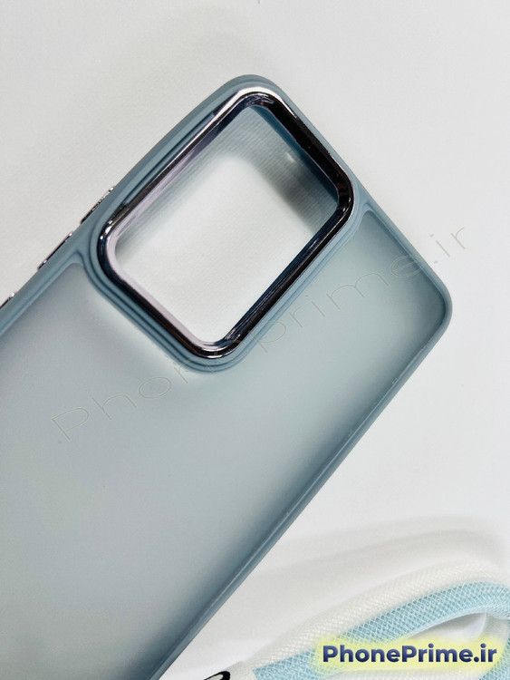 قاب آبی روشن مات سامسونگ A53 با حاشیه دوربین فلزی و بند آویز دستی پارچه ای همرنگ