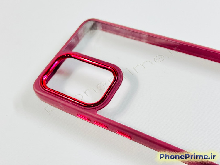 قاب شفاف سامسونگ A53 با حاشیه و دور دوربین زرشکی براق متالیک