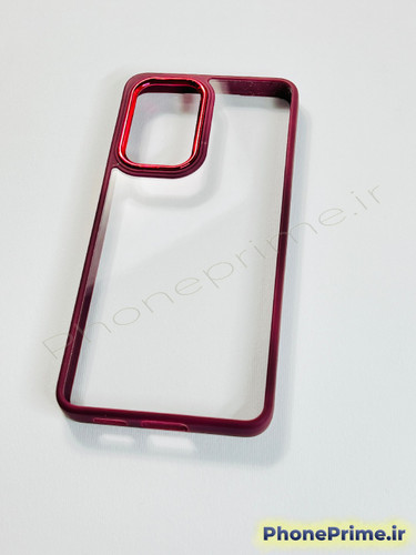 قاب شفاف سامسونگ A53 با حاشیه و دور دوربین زرشکی براق متالیک