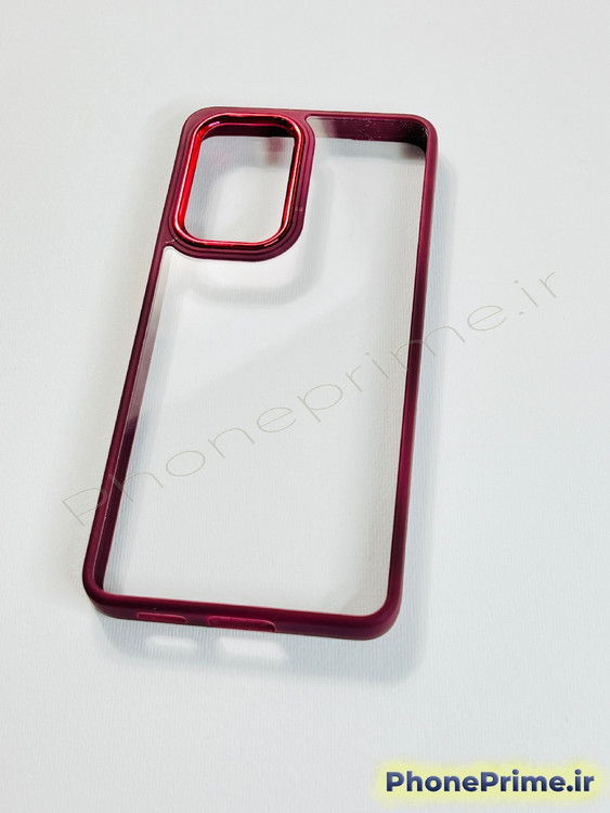 قاب شفاف سامسونگ A53 با حاشیه و دور دوربین زرشکی براق متالیک