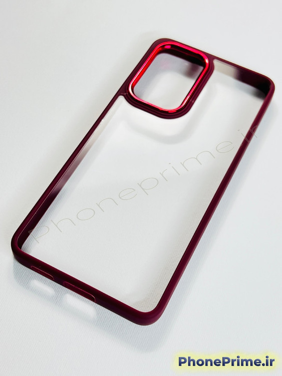 قاب شفاف سامسونگ A53 با حاشیه و دور دوربین زرشکی براق متالیک