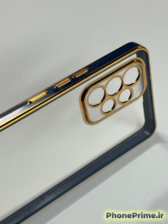 قاب شفاف سامسونگ A53 با حاشیه طلایی براق و دکمه های فلزی طلایی