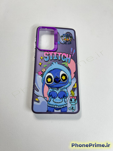 قاب بنفش سامسونگ A53 با طرح چاپ ثابت شخصیت استیچ و حاشیه دوربین بنفش