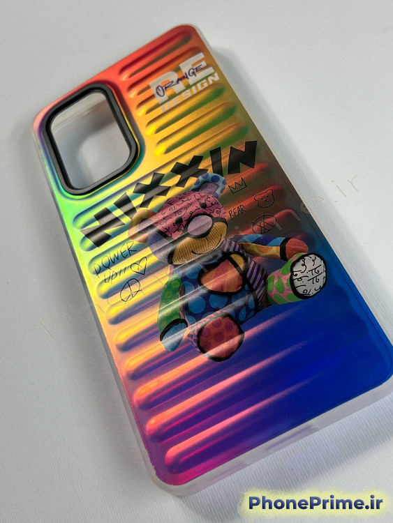 قاب برجسته پفکی سامسونگ A53 با رنگ بندی گرادینت رنگین کمانی و طرح خرس هنری