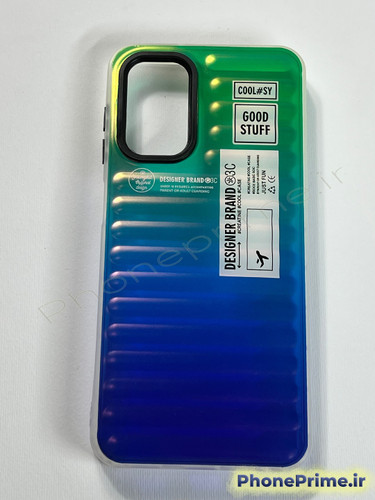 قاب برجسته پفکی سامسونگ A53 با رنگ بندی گرادینت آبی و سبز و طرح های گرافیکی برند