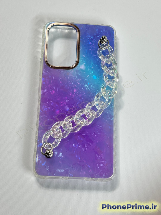 قاب گوشی سامسونگ A53 با طرح اکلیلی بنفش و آبی و زنجیر شفاف پلاستیکی