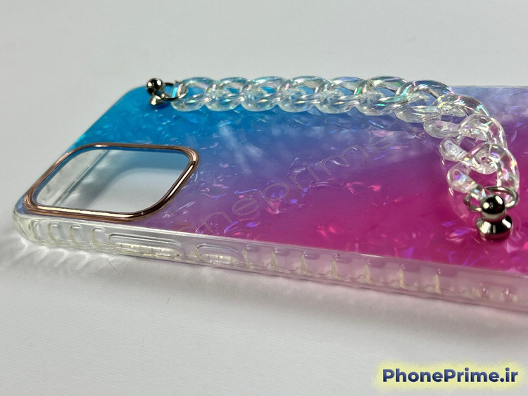 قاب گوشی سامسونگ A53 با طرح اکلیلی صورتی و آبی و زنجیر شفاف پلاستیکی