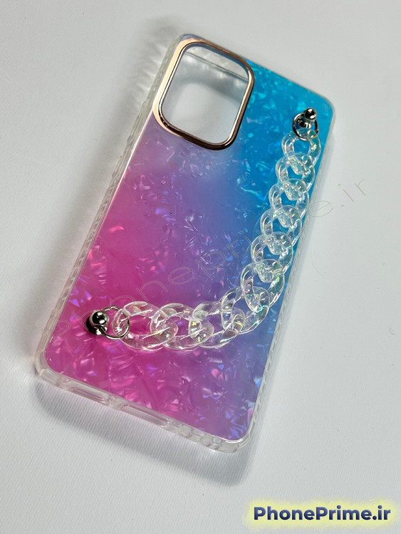 قاب گوشی سامسونگ A53 با طرح اکلیلی صورتی و آبی و زنجیر شفاف پلاستیکی