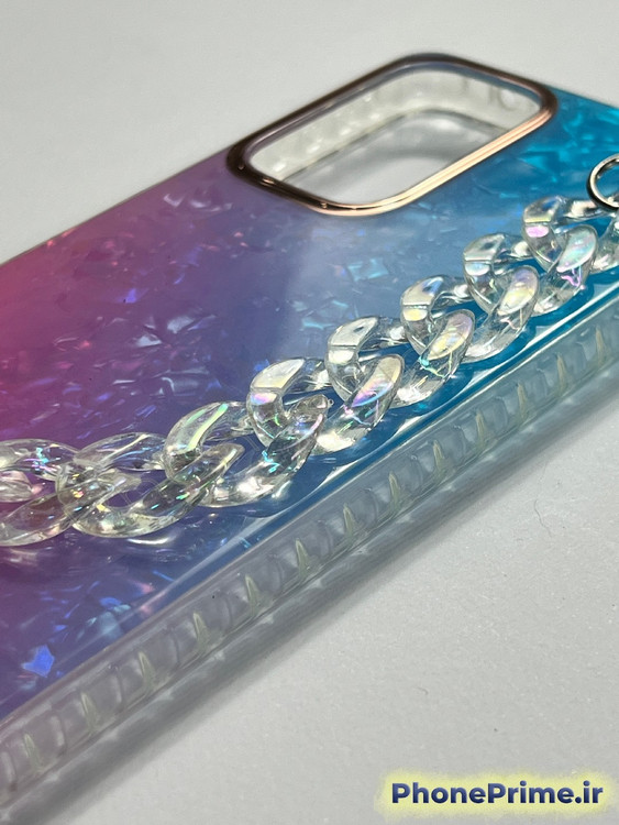 قاب گوشی سامسونگ A53 با طرح اکلیلی صورتی و آبی و زنجیر شفاف پلاستیکی