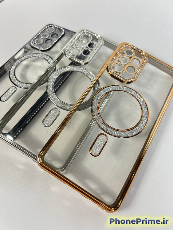 قاب لوکس و نگیندار گوشی سامسونگ S24 FE با محافظ لنز درخشان و رینگ مگنتی پشت