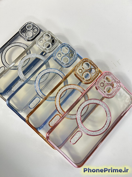 قاب لوکس و نگیندار گوشی سامسونگ A06 با محافظ لنز درخشان و رینگ مگنتی پشت