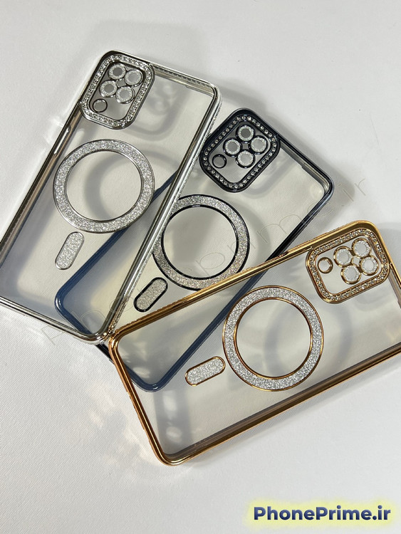 قاب لوکس و نگیندار گوشی سامسونگ A12 با محافظ لنز درخشان و رینگ مگنتی پشت