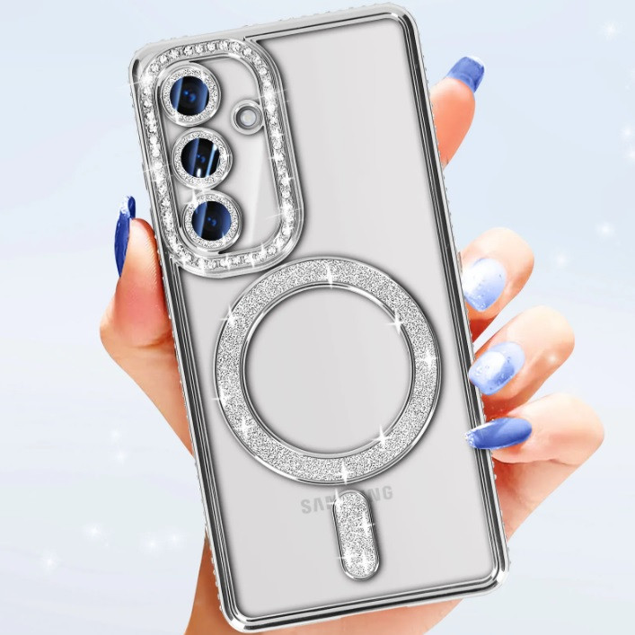 قاب لوکس و نگیندار گوشی سامسونگ A17 با محافظ لنز درخشان و رینگ مگنتی پشت