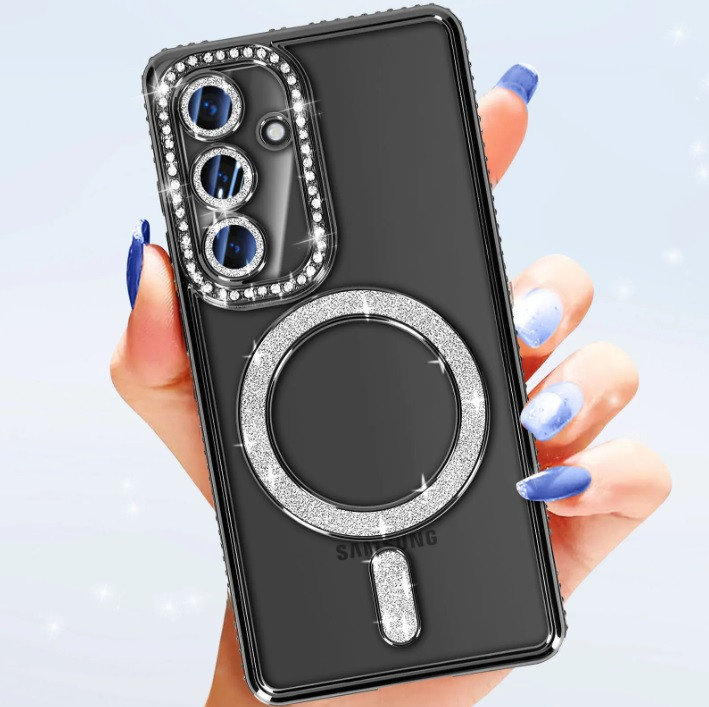 قاب شفاف لاکچری سامسونگ Galaxy A16 مدل دایموند با حلقه مگسیف نگیندار و محافظ لنز رنگی