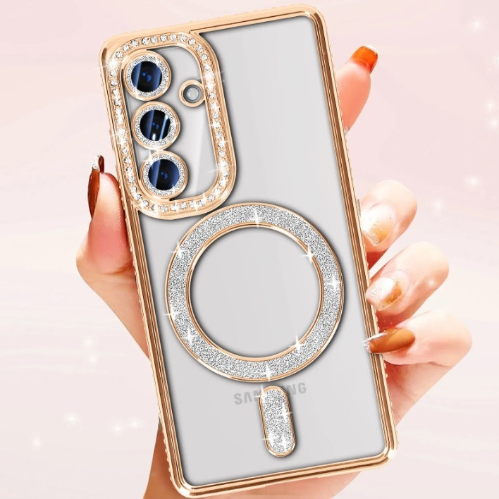 قاب لوکس و نگیندار گوشی سامسونگ A26 با محافظ لنز درخشان و رینگ مگنتی پشت