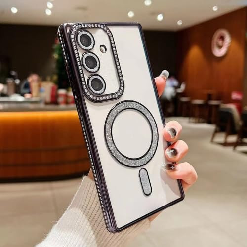 قاب لوکس و نگیندار گوشی سامسونگ A54 با محافظ لنز درخشان و رینگ مگنتی پشت